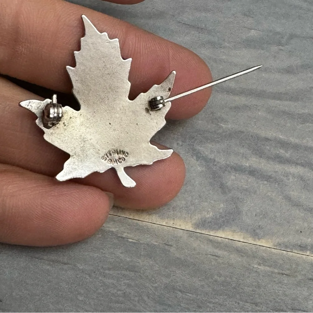 Vintage Sterling Silver Enameled Maple Leaf Brooch Marked BMCo